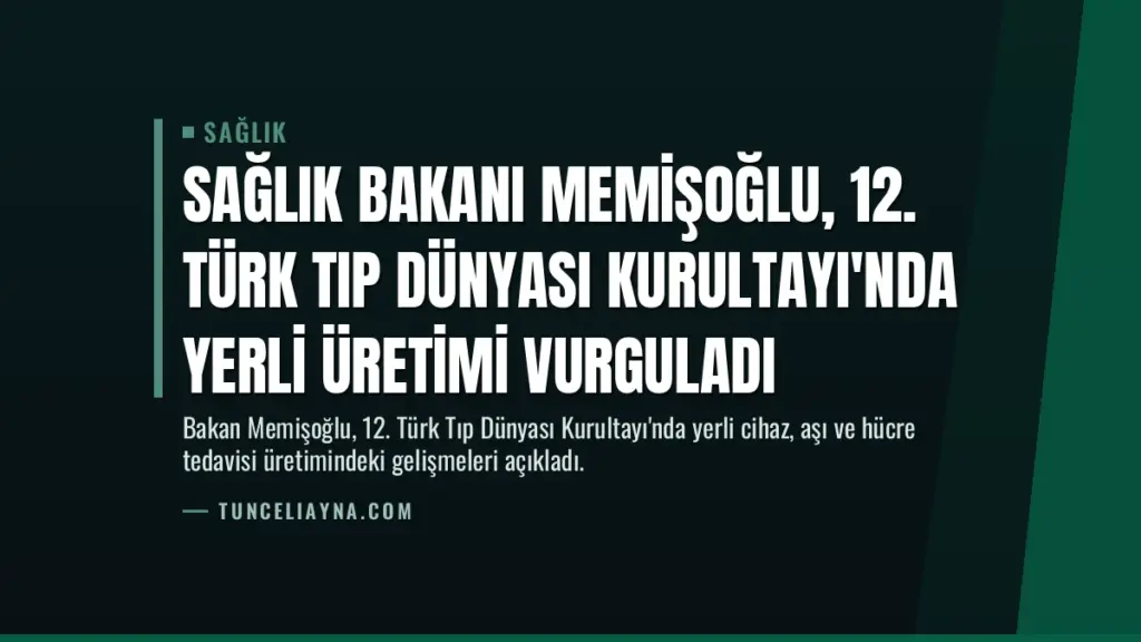 Sağlık Bakanı Memişoğlu, 12. Türk Tıp Dünyası Kurultayı'nda Yerli Üretimi Vurguladı